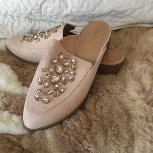 Express bejeweled mules in a muted pink. NWT.